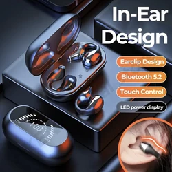 Wireless Headphones Clip Earphones Bluetooth Wireless Bone Conduction TWS Earbuds Clip on Ear Sport Headsets with Microphone