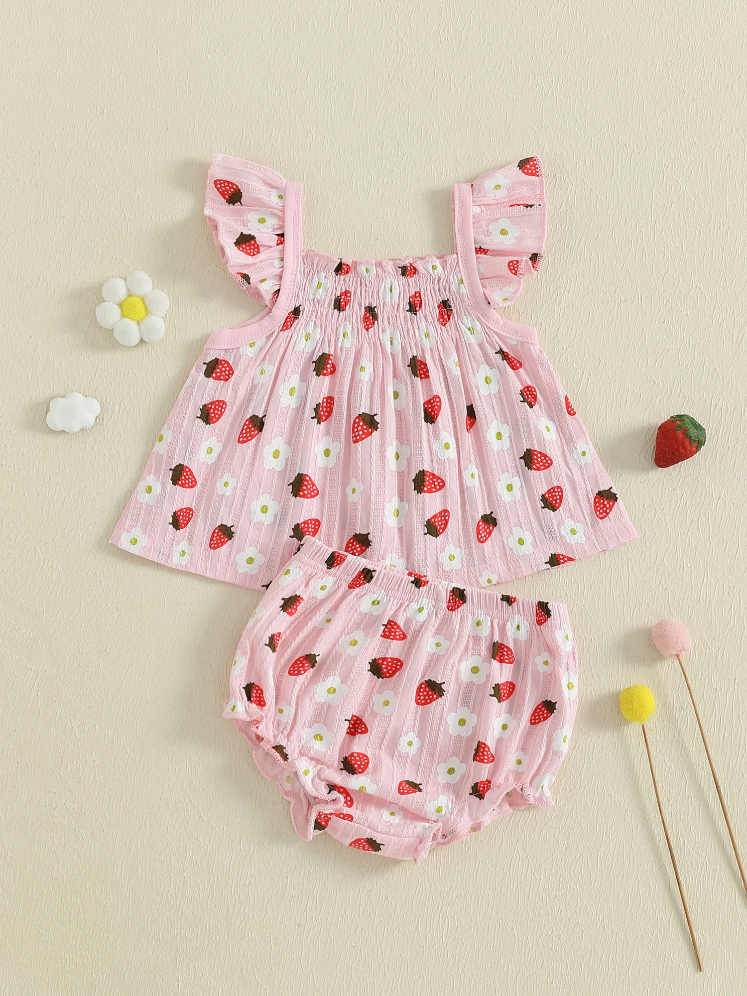 

Toddler Girl Floral Print Ruffle Sleeve Top and Shorts Set Cute Summer Outfit with Elastic Waistband 2 Piece Baby Clothes Set