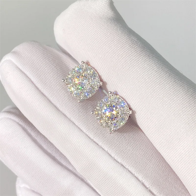 IsRainy Hip Hop Rock 100% 925 Sterling Silver VVS1 D Color Real GRA Moissanite Full Diamonds Round Earring Jewelry Wholesale