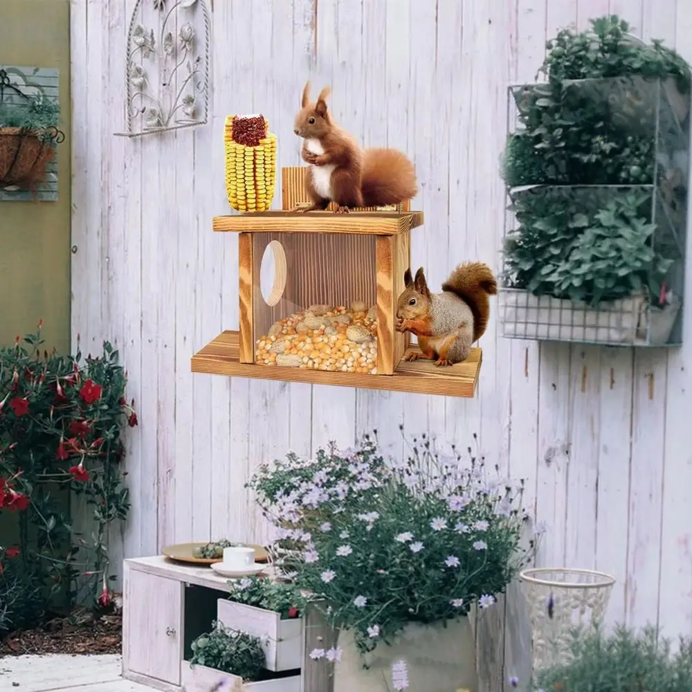 

Bird Raising Tool Wooden Squirrel Feeder Hanging Durable Bird Feeder Multi-purpose Pet Food Dispenser Courtyard