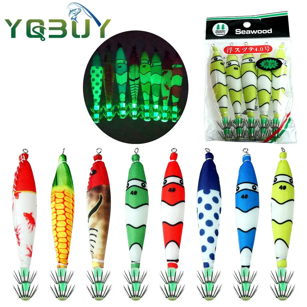 

5 pcs 2.5#/4.0# luminous squid jig lure hooks that glow in the dark, fishing tackle bait for cuttlefish and octopus