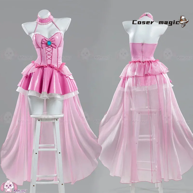 

Princess Peach Cosplay Costume Anime Princess Peach Toadstool Pink leather jumpsuit shawl Halloween carnival women dress