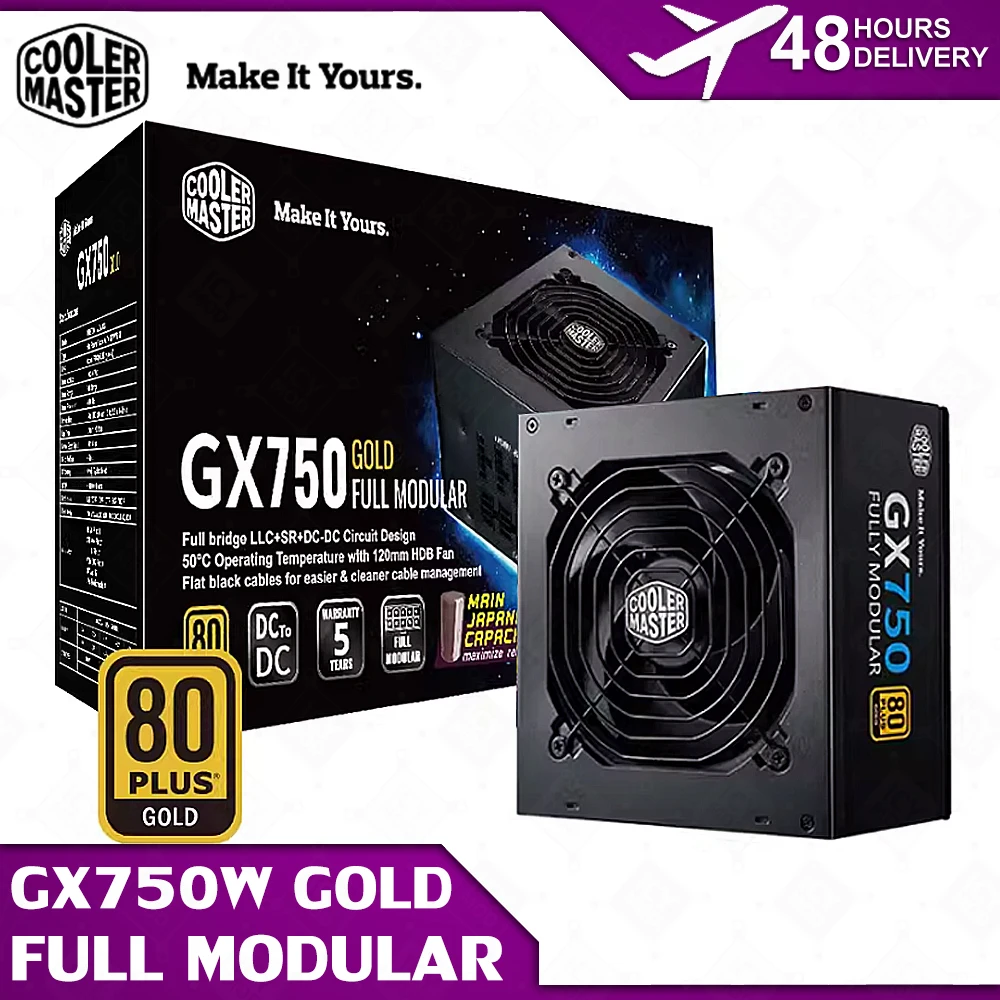 Cooler Master GX750W Pełny moduł Złoty medal Japońskie kondensatory Niezależna płytka drukowana ATX2.41 Obsługuje podwójne platformy procesora