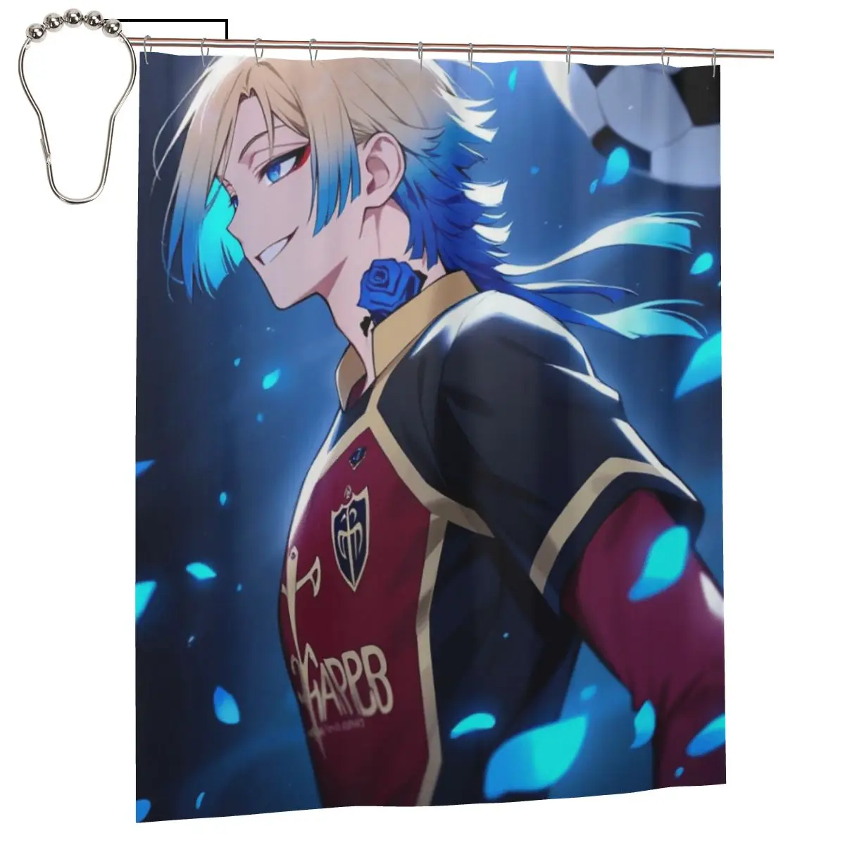 

Blue Lock Kaiser Anime Shower Curtain Bathroom Polyester Waterproof Bath Curtains with Hooks