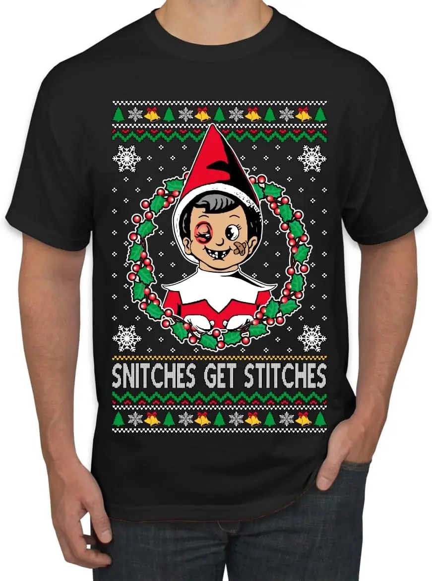 Snitches Get Stitches Meme Elf On A Ugly Christmas Sweater Men's T-Shirt