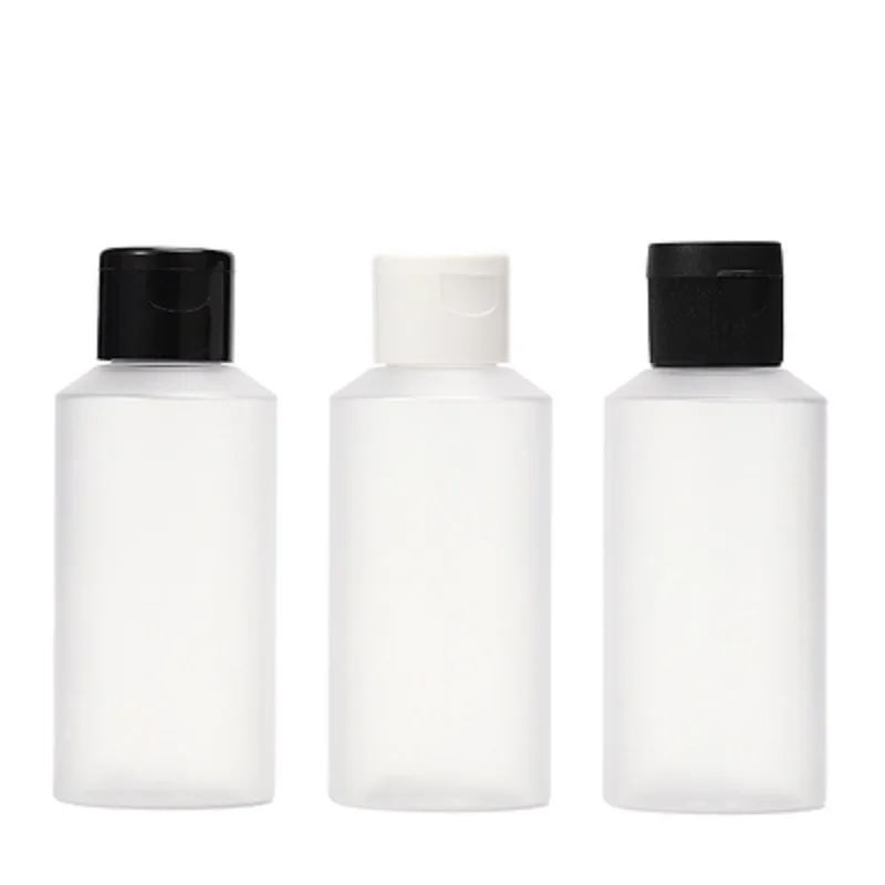 

100ML Packing Empty Plastic Frosted Bottle Black White Screw Lid Flip Cover Shape Portable Refillable Packaging Container 30Pcs