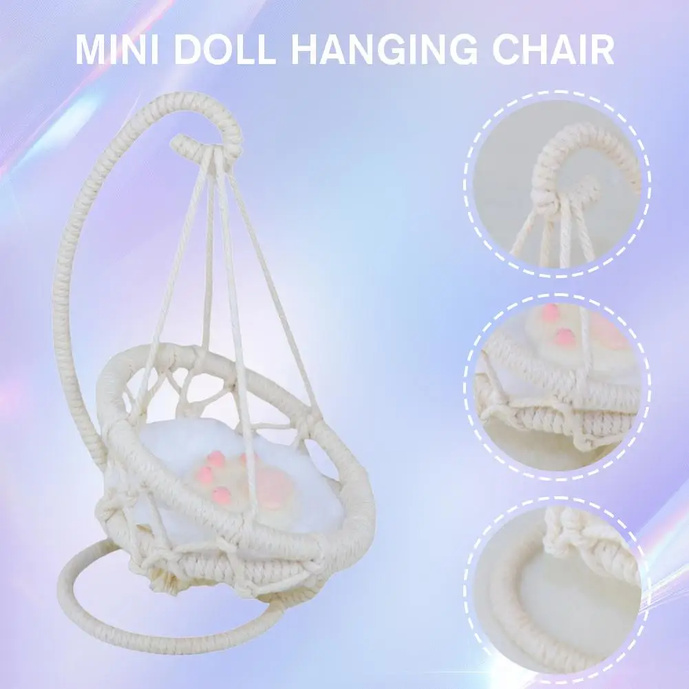 Mini Doll's Hanging Chair Hand-woven Hanging basket Swing Enameling Plush Toy Hammock Accessories For Child Girl Gift