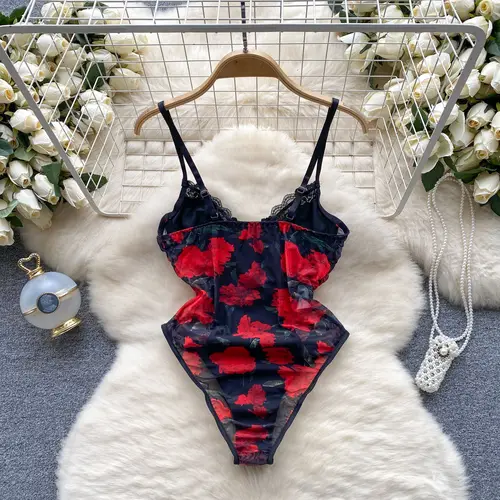 Imagen 2 del producto Foamlina, moda de verano, monos con estampado de dobladillo de encaje Floral para mujer, Tops sexis sin mangas con tirantes y espalda descubierta ajustados para fiesta y discoteca