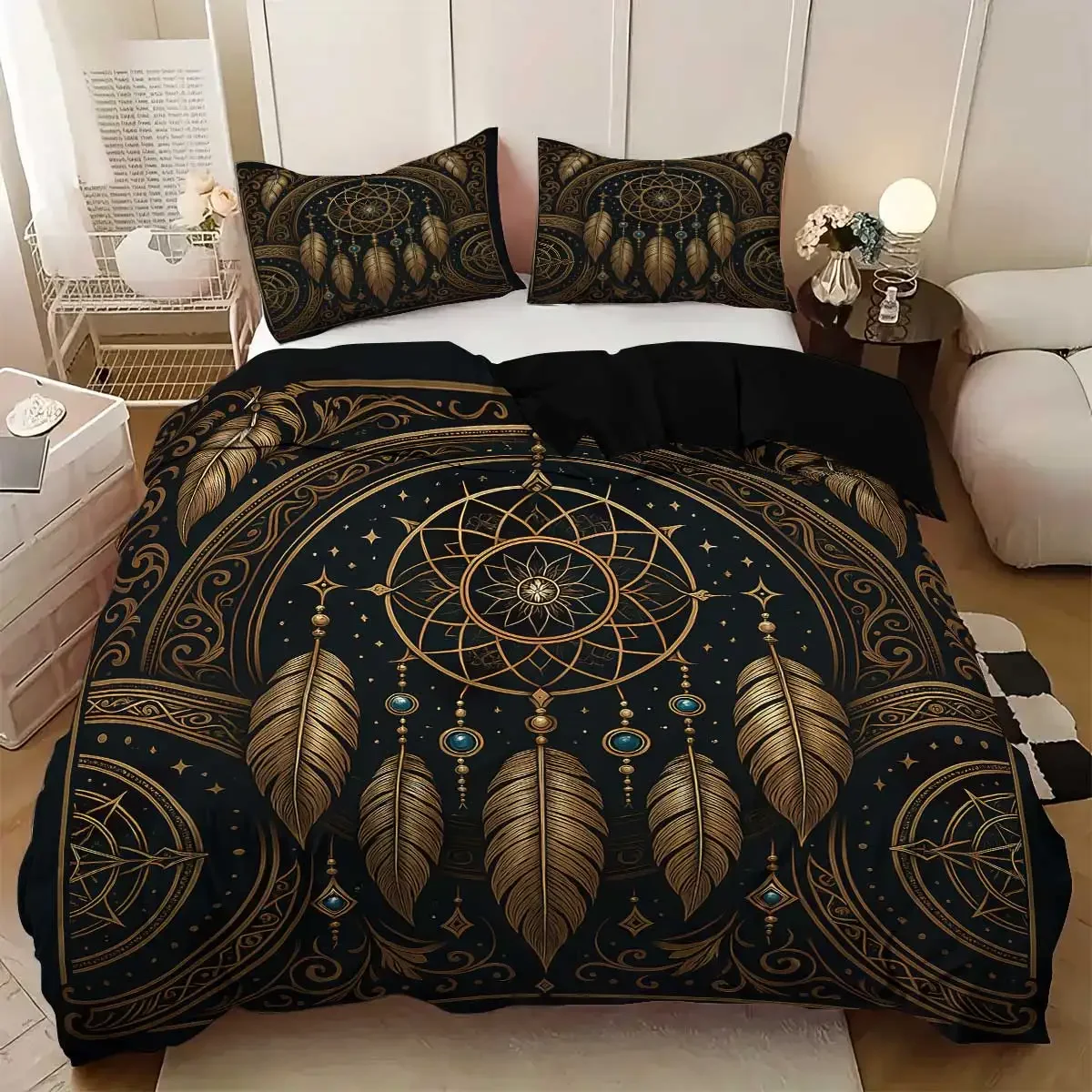 3pcs Dreamcatcher pattern printed bedding set,1 quilt cover+2 pillowcase, suitable for adults bedroom, home decoration