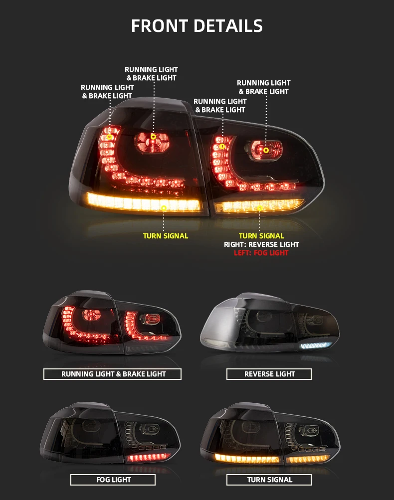 Zespół tylnego światła samochodowego do VW GOLF6 mk6 R20 2008-2013 Światło hamowania płynącej wody migotanie z kierunkowskazem — zdjęcie 3