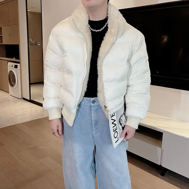 

Winter Double-Sided Wearable Stand Collar Fur Collar down Cotton Jaet Men's American Cool Sli Warm Waist-Cinching ort...