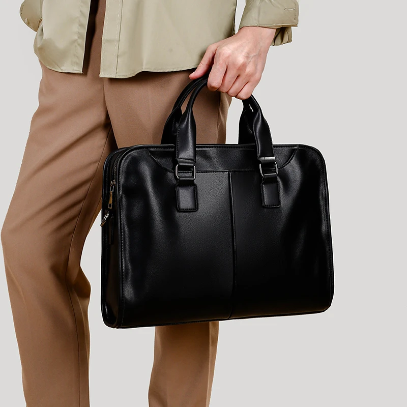 Split Leather Briefcase for Man Luxury Cowhide Vintage Executive Laptop Document Handbag Tote Shoulder Business Portable Bag SAC