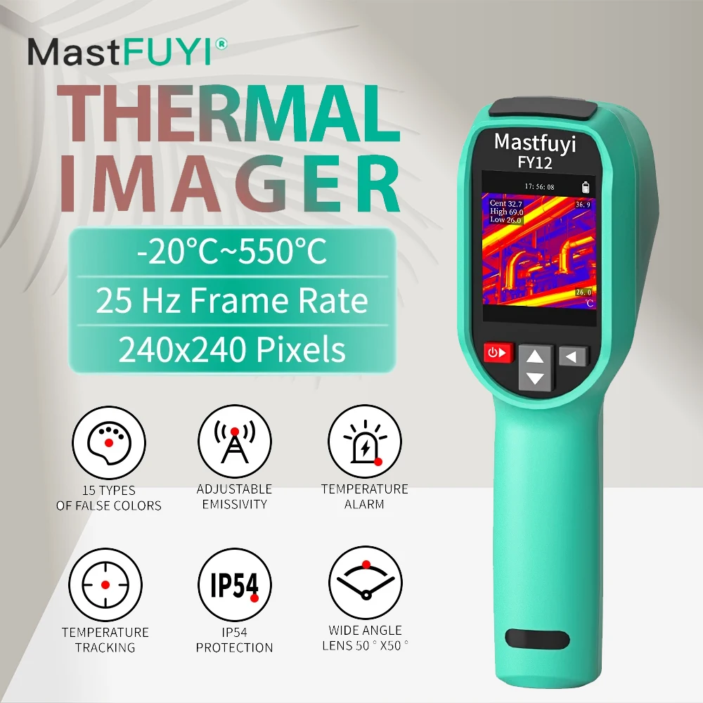 Тепловизор MASTFUYI FY12, перезаряжаемый Инфракрасный Тепловизор 240*240 пикселей, портативный тепловизор с температурой-20 ℃ ~ 550 ℃, водонепроницаемый, устойчивый к падениям