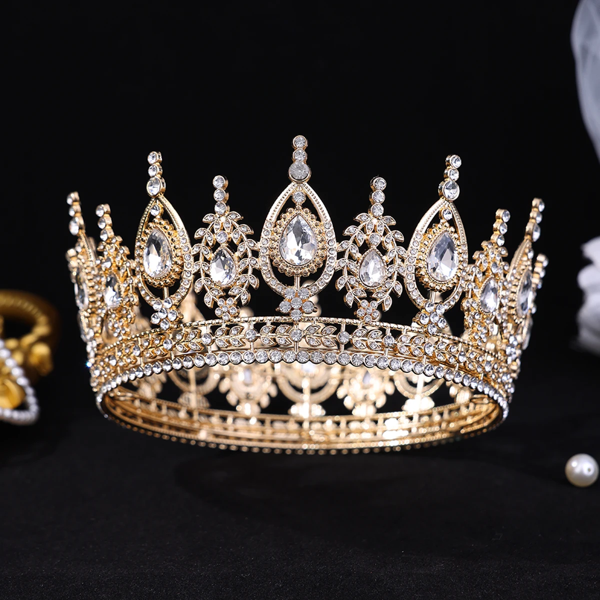 Luxus Kristall Strass Runde Tiaras Und Kronen Prinzessin Königin Diademe Hochzeit Braut Haar Zubehör Frauen Kopf Schmuck