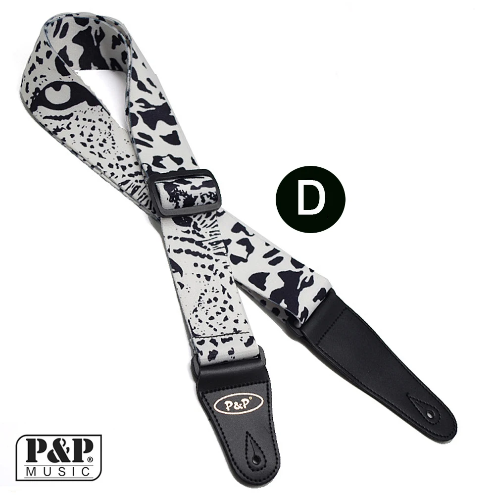 P&P Guitar Straps Black White Thermal Printing Electric Acoustic Folk Guitar Bass Strap