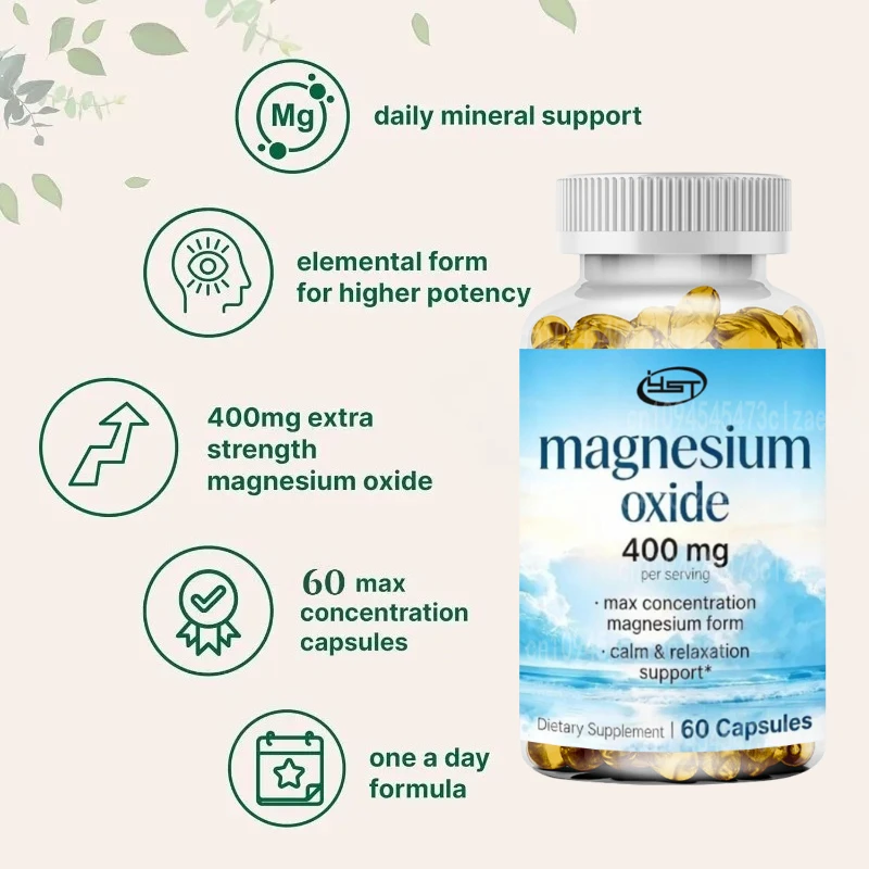 Magnesium Oxide 400mg, Elemental Form Muscle Health Support -60 Capsule