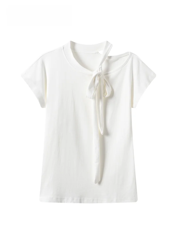 

Summer New plus Size Women's T-shirt Short Sleeve Asymmetrical Hollow out Base Shirt Korean Style High Waist Splice Polyester...