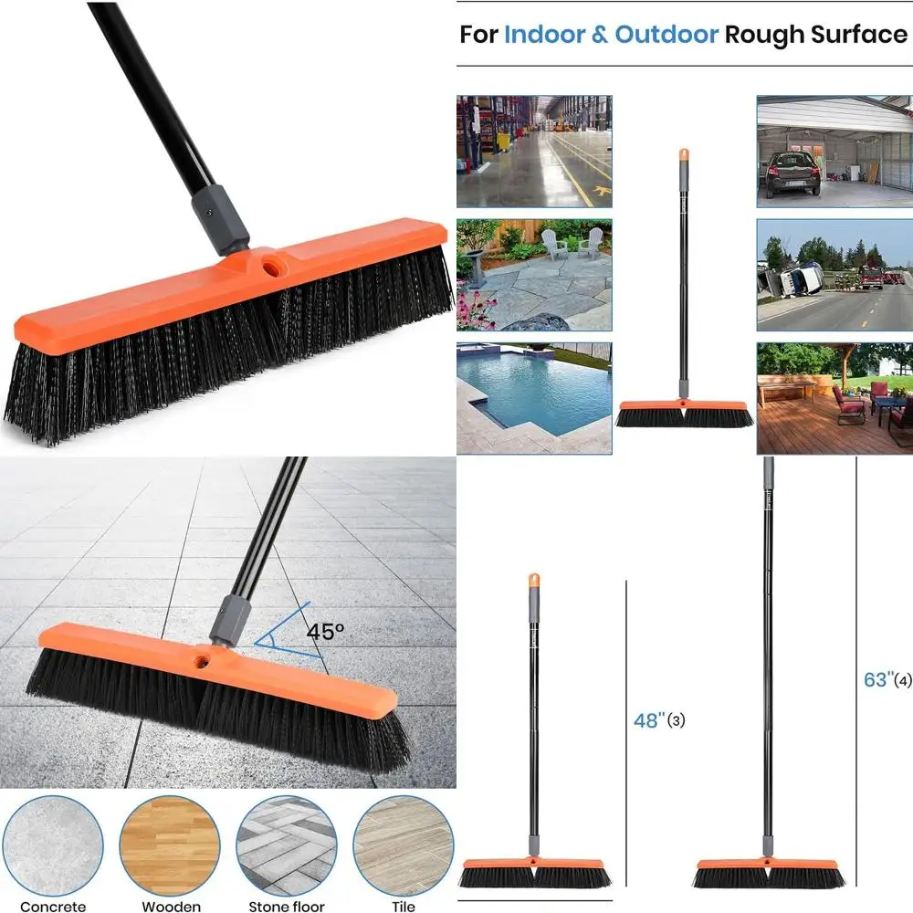 

18 Heavy-Duty Outdoor Push Broom for Driveways, Sidewalks, Patios - Cleans Dirt, Debris, Sand, Mud, Leaves, Water