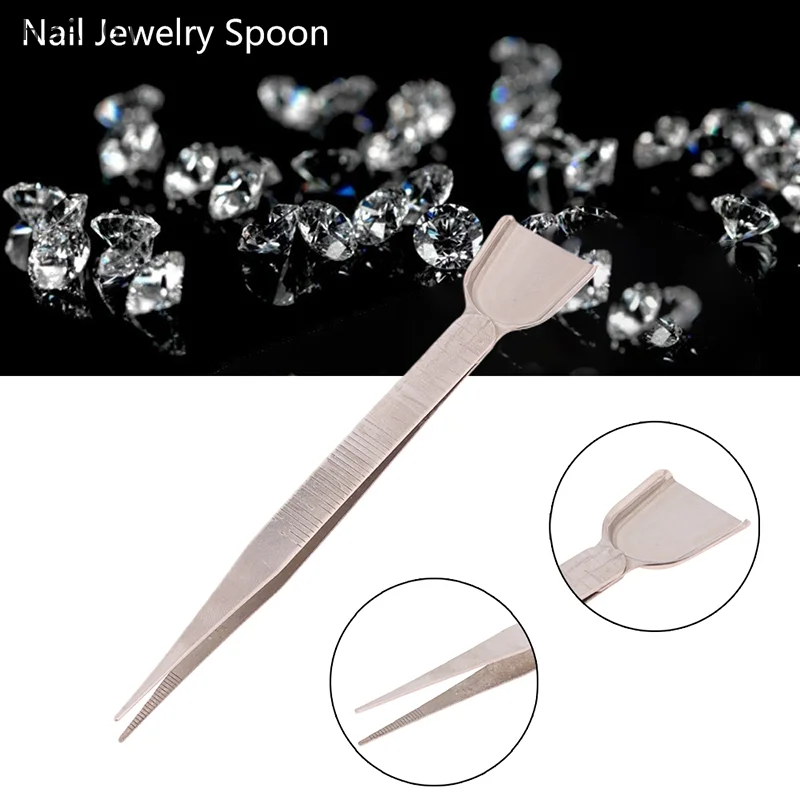 Stainless Steel Nail Tweezers Jewelry Scoop Shovel Sticker Rhinestones Bead Picker Manicure Tools Double Headed Jewelry Tool