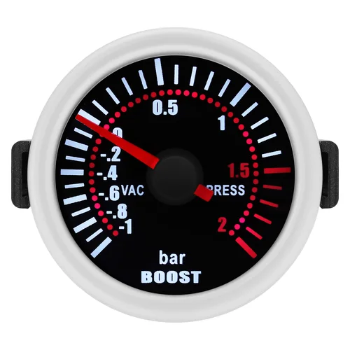 Imagen 2 del producto 2026 Auto coche blanco LED lente de humo Boost Turbo medidor BAR -1 ~ 2 BAR 2 ""52mm Boost Gauge con Sensor para coche de carreras de gasolina 12V