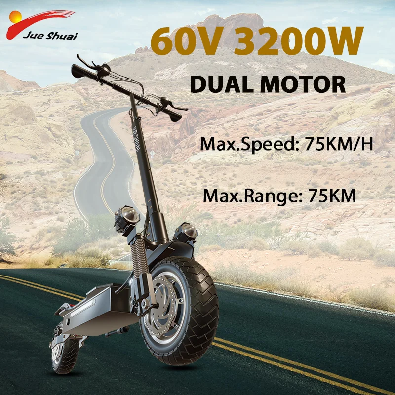 

1200W-3200W Strong Dual Motor Electric Scooter Waterproof Foldable Scooter Electric 10 Inch Road Tire 75KM Long Range