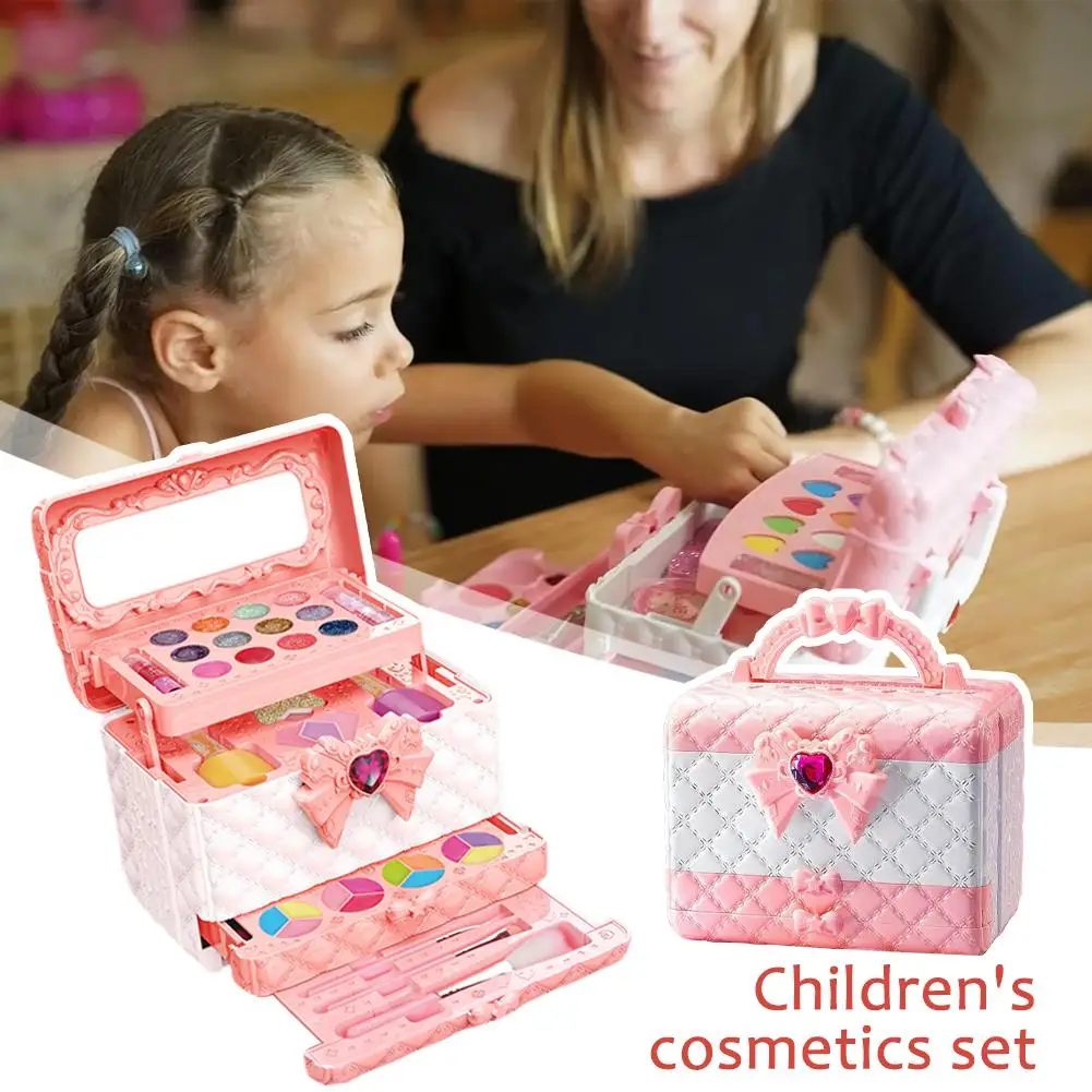 Bambini Trucco Cosmetici Finta Ing Box Princess Kit Up Set Giocattolo Giocattolo Ombra Kid Crea Rossetto Sicurezza degli occhi Ragazza C8p8