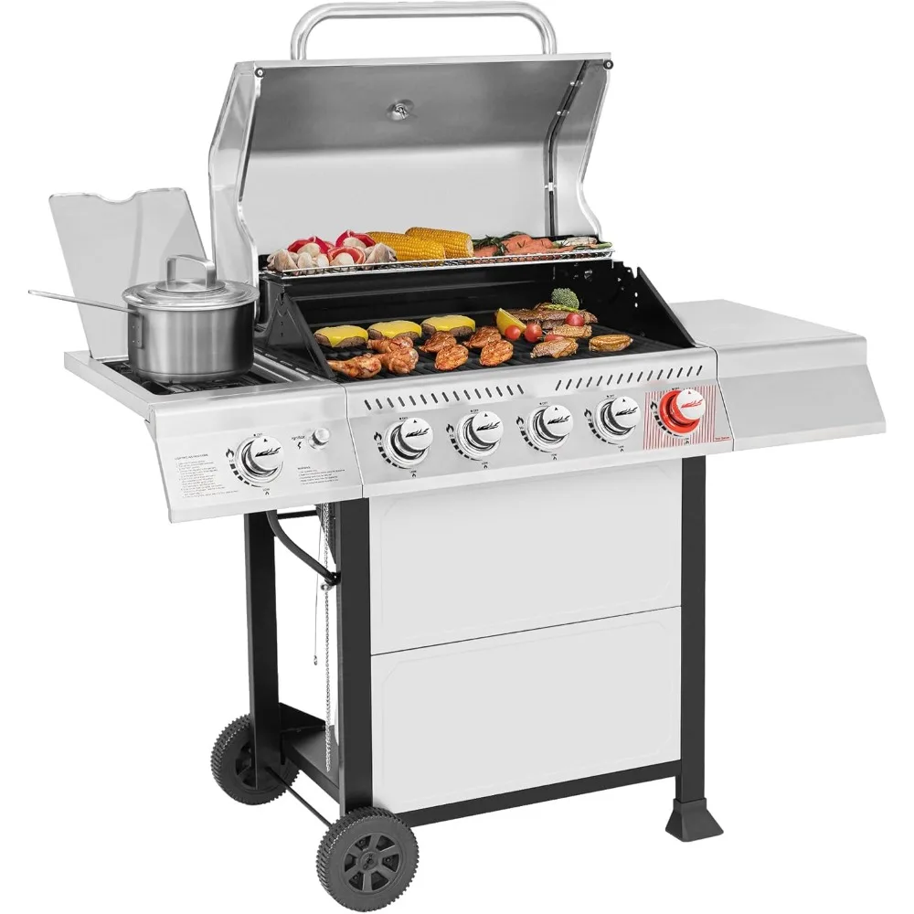 

Burner BBQ Propane Grill with Sear Burner and Side Burner,Stainless Steel Barbecue Gas Grill for Patio Garden Backyard Cooking