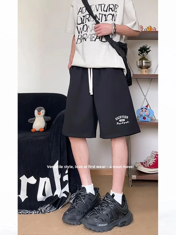 

Qui Dry Sports orts for Men Summer Outdoor Wear American Retro Embroidery Ice Silk Casual Five-Quarter Beach Pants