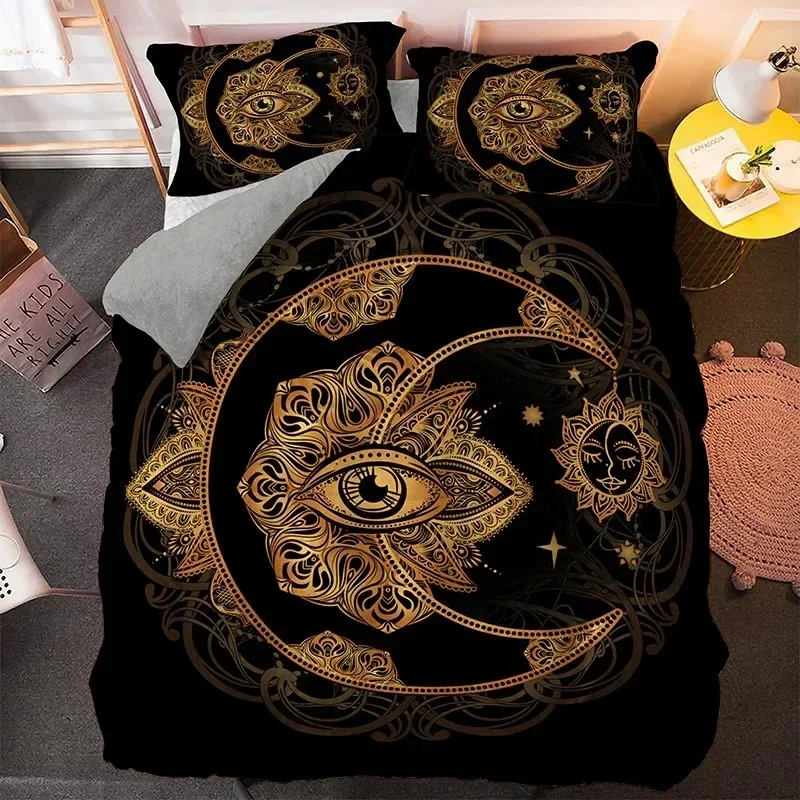 Comforty Luxury Golden Moon And Sun Bedding Set 3D Duvet Cover Printed King Size Home Decoration Polyester Bedclothes