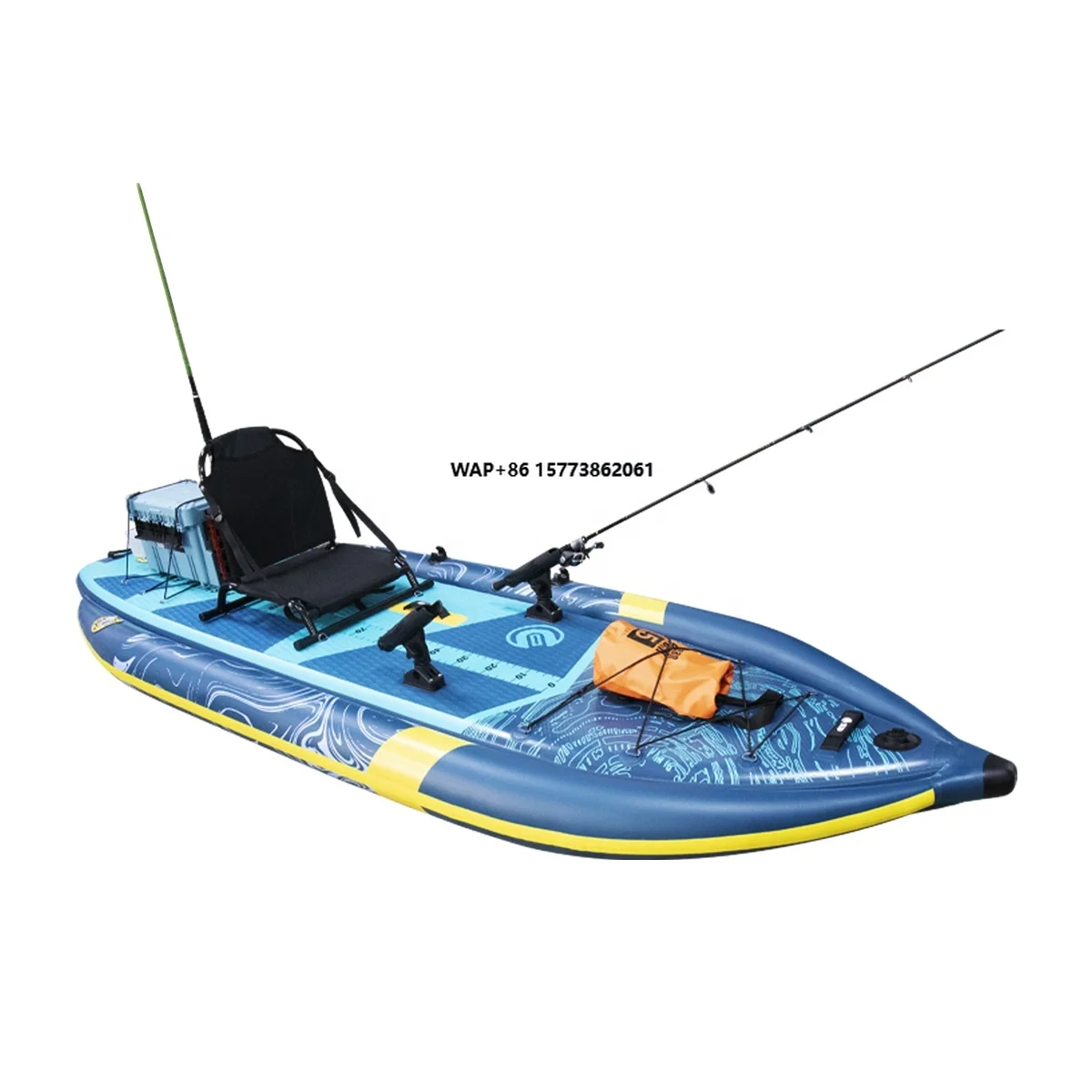 

Надувная рыбацкая лодка-каяк с тремя воздушными камерами, 2 держателями для удочек, легко переносимая, с сумкой на колесах из материала 1680D