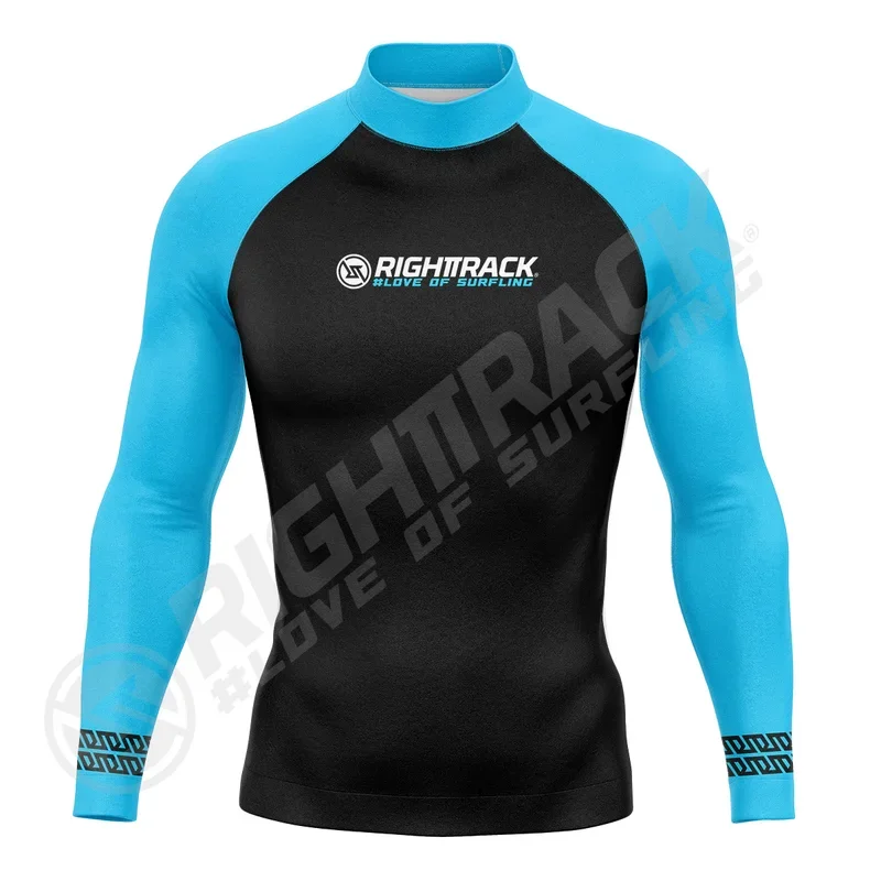 Neues Herren-Surfshirt, buntes Lycra, Rashguard, Surf-Sportbekleidung, Strand, UV-Schutz, Badebekleidung, UPF50, RIGHTTRACK-Kleidung