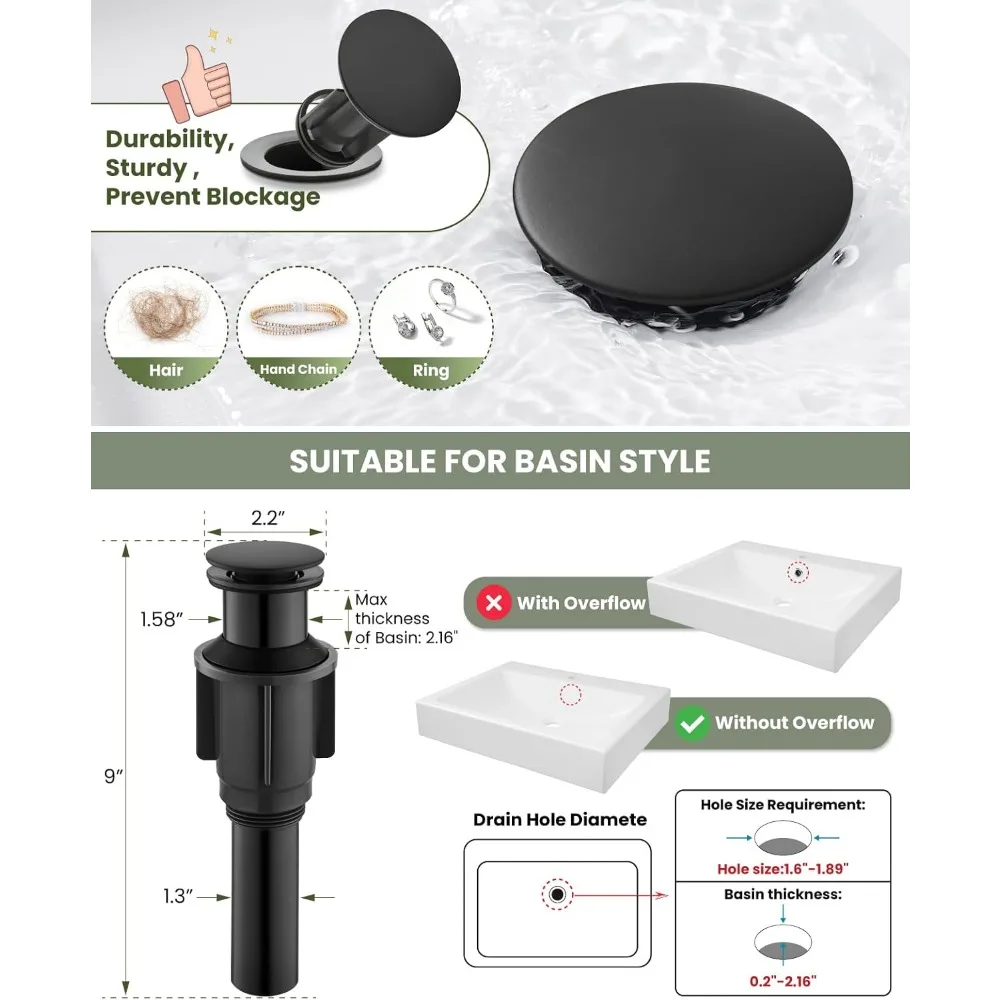 صنبور سفينة بفتحة واحدة باللون الأسود غير اللامع والذهبي المصقول، خلاط زينة بمقبض واحد مع خراطيم إمداد وتصريف منبثق غير يتدفق