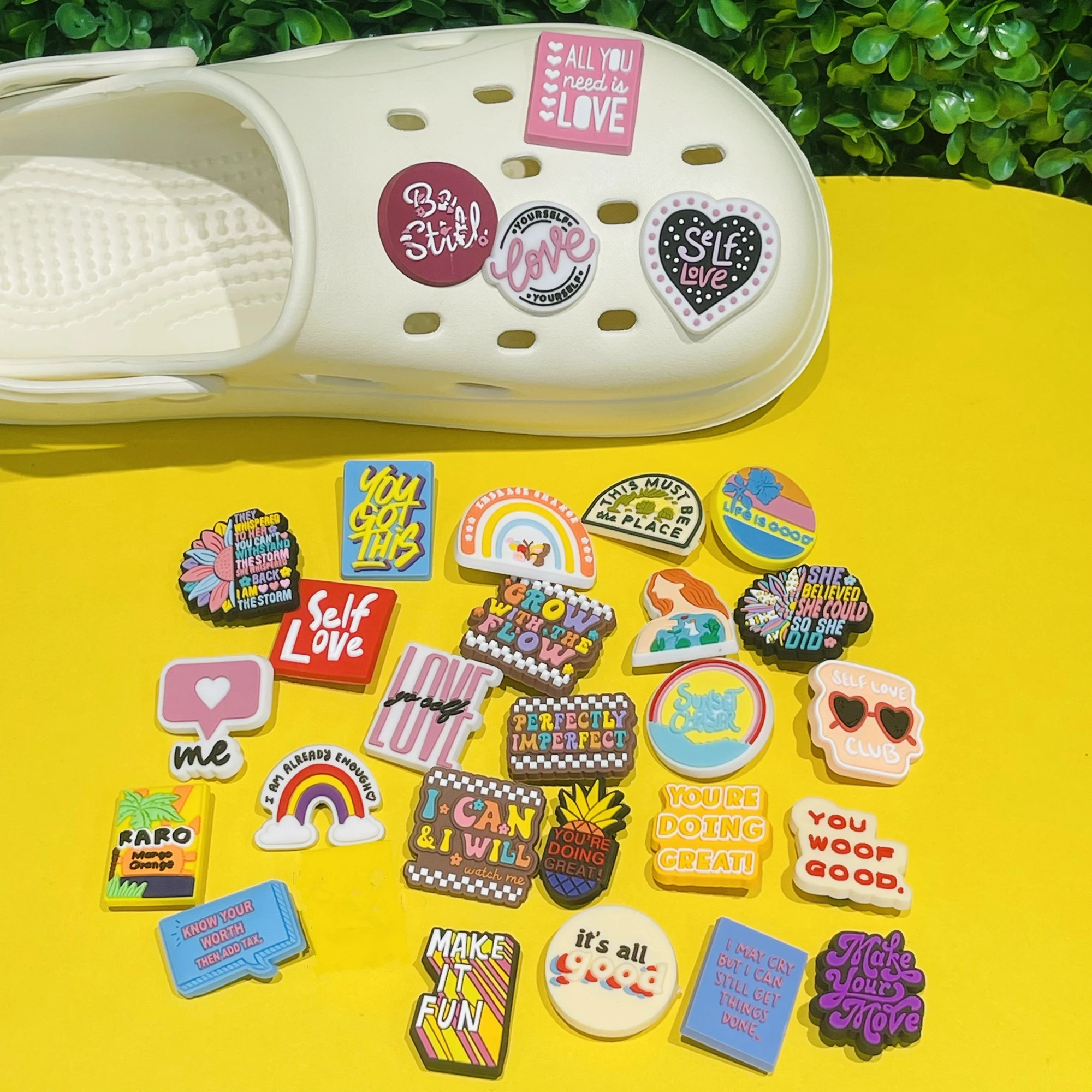 Hot Sales 1-29Pcs You Got This English Phrases Clog Charm I Can I Will Adult Shoes Button Accessories DIY Wristband