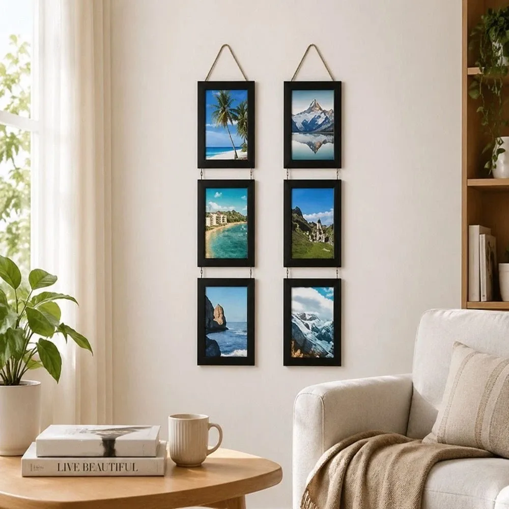 6-Inch Hanging Picture Frame Rustic Style Linked Photo Holder Wall Art Picture Frame Retro Multi