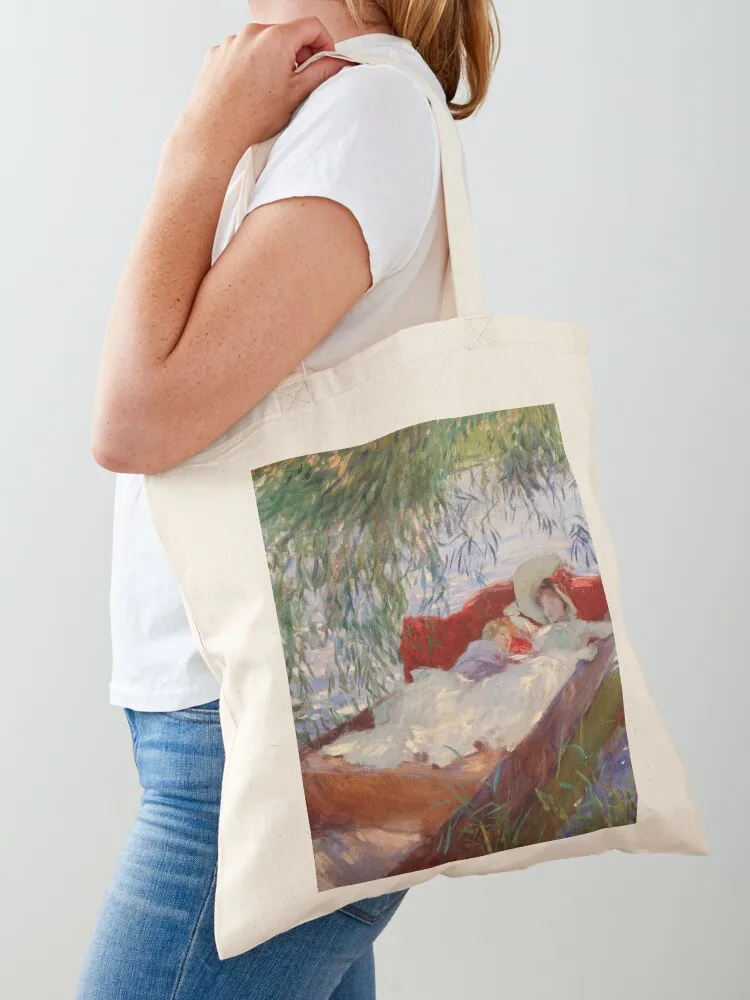 

John Singer Sargent - Lady and Child Asleep in a Punt under the Willows Tote Bag personalized tote bag handbag