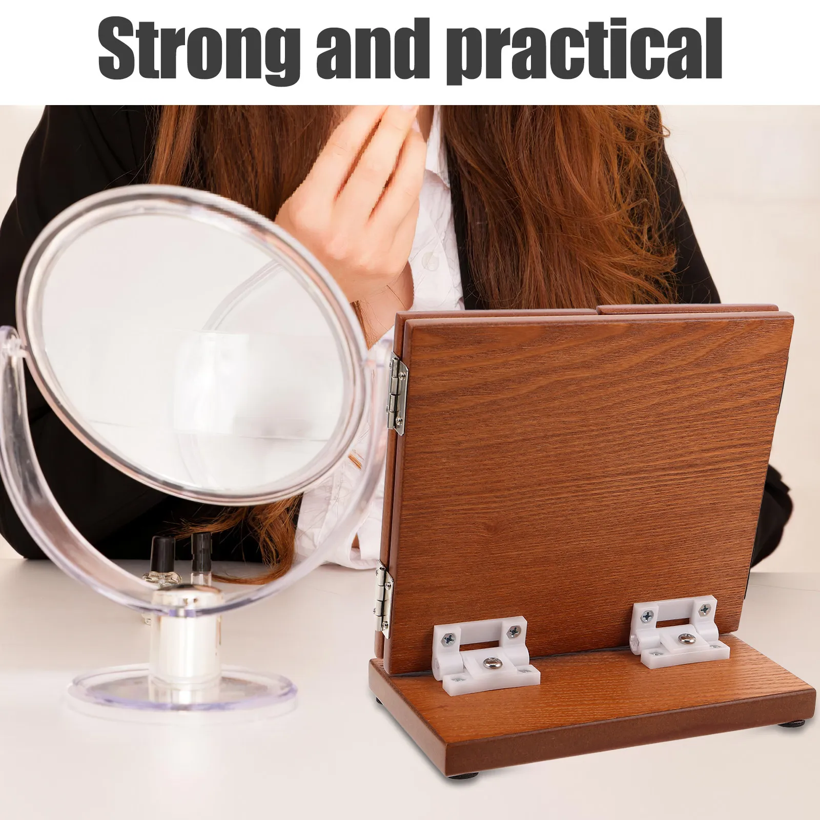 

Трехстворчатое складное деревянное зеркало для макияжа в винтажном стиле с резьбой, трехстороннее, с HD-четкостью изображения, настольное зеркало для туалетного столика