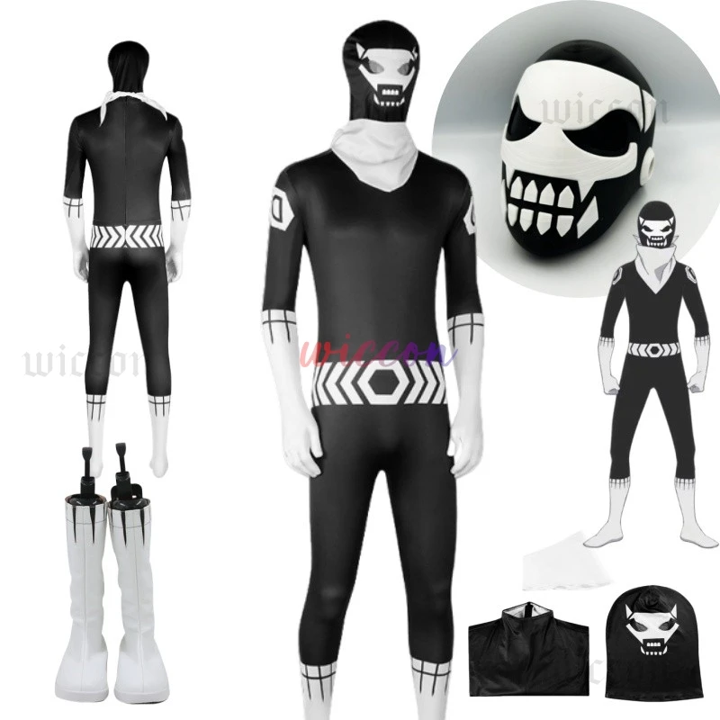 Ranger Reject Sentai Daishikkaku Hibiki Sakurama Cosplay uniforme negro máscara con estampado 3D fiesta de Halloween mono de lucha zapato