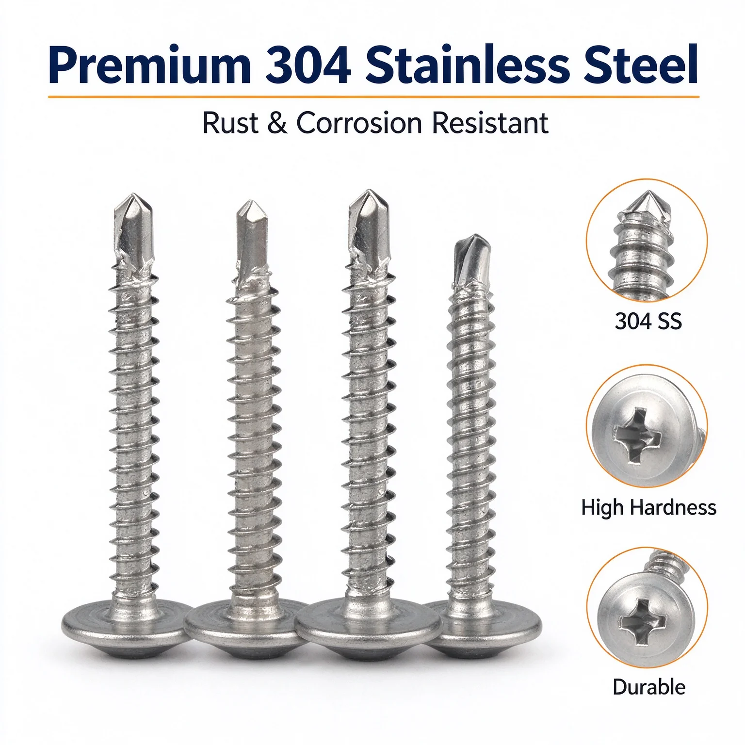 M4.2 304 Stainless Steel Self-Drilling Self Tapping Screws, Large Truss Head Fastener, Rustproof for Wood Sheet Metal Roof Repai
