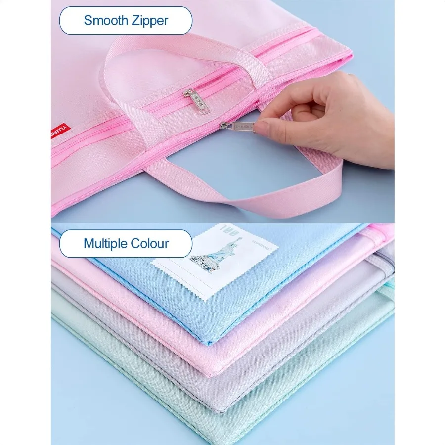 Mesh Zipper Pouch 11x13.7 in Large Double Pocket Waterproof File Bag with Handle A4 Size Foldable Document Storage for Puzzle P