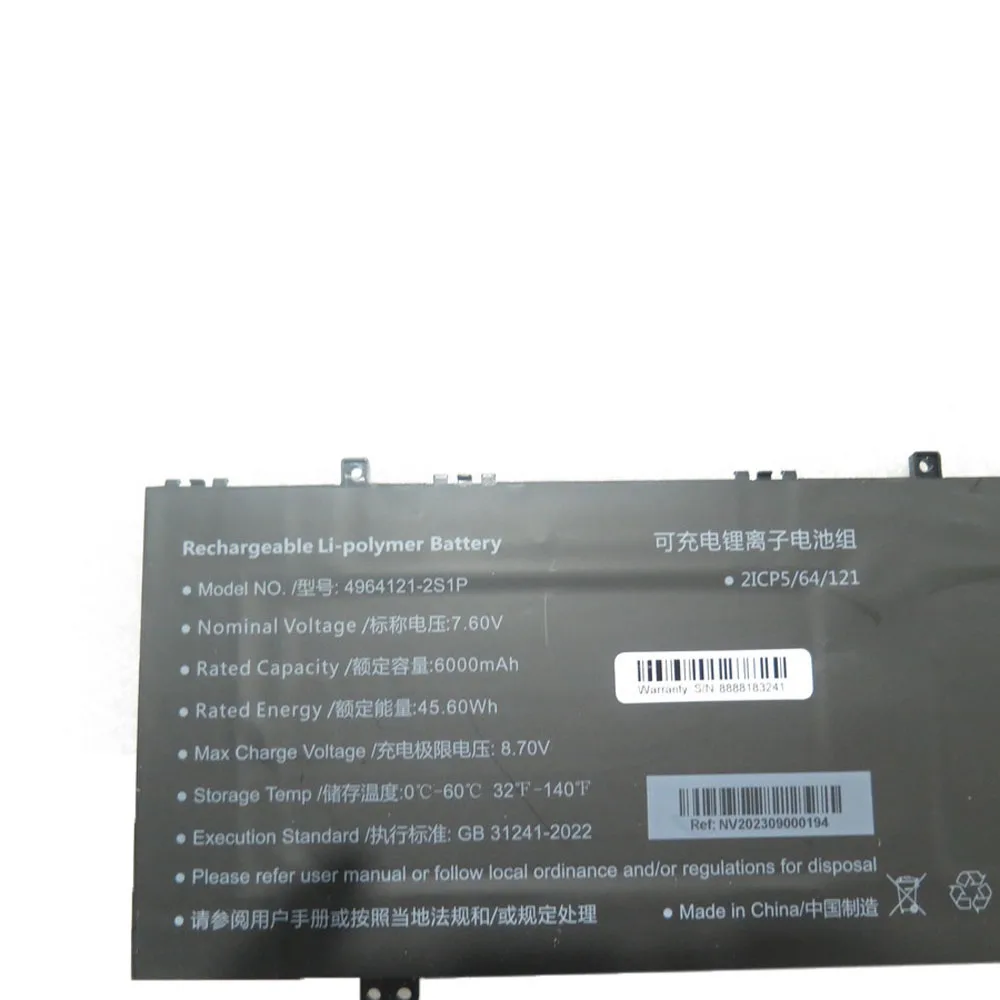 Laptop 4964121-2S1P Battery For ACER S16-31 AL16-32 N23J6 4964121-2S1P 7.6V 6000MAH 45.60WH 10PIN 7Lines New
