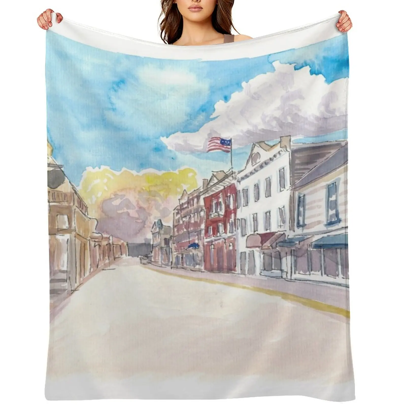 

Mackinac Island Street Scene on Lake Huron Michigan USA Throw Blanket Hair Decoratives Luxury Designer cosplay anime Blankets