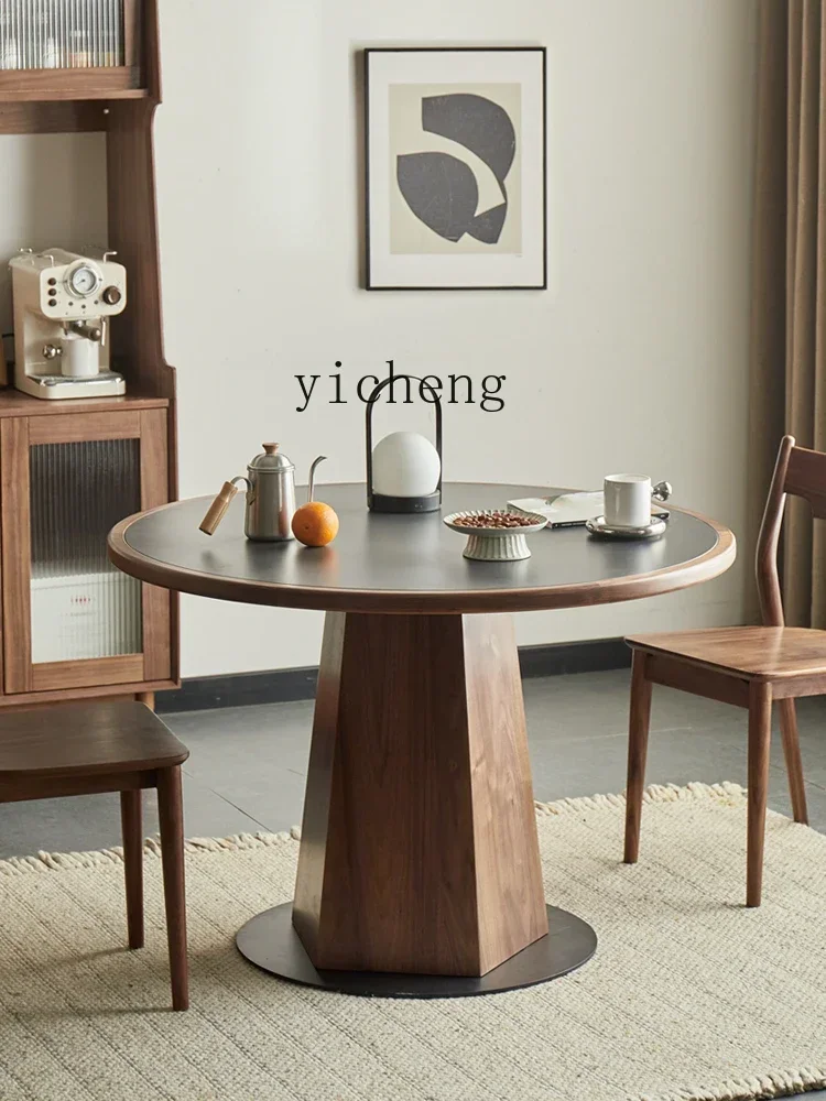 

Black Walnut Wood Table Solid Wood Modern Minimalist Solid Wood Large round Table Large and Small Apartment Type Living Roo