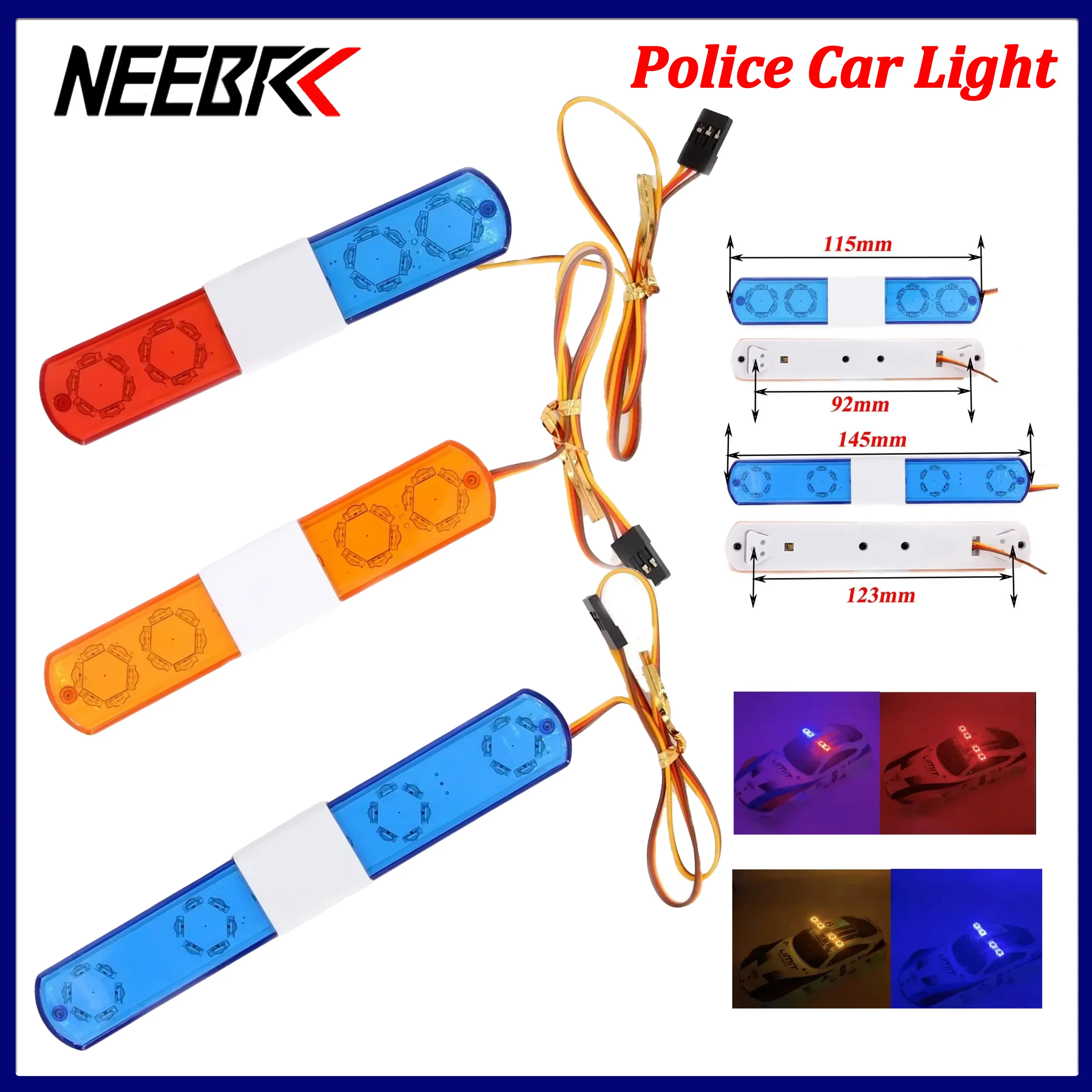 NEEBRC Police Car Light Bright Flashing LED Lamp for 1/10 RC DIY Model Toy Part Axial SCX10 Wltoys Kyosho Tamiya HSP WPL Traxxas