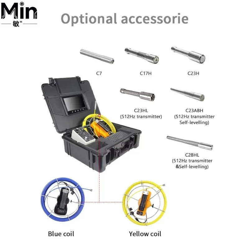 14MM Mini Head 7 Inch TFT  Pipe Inspection CCTV With 20M 30M 40M 50M Cable Sewer Drain Pipeline Inspection