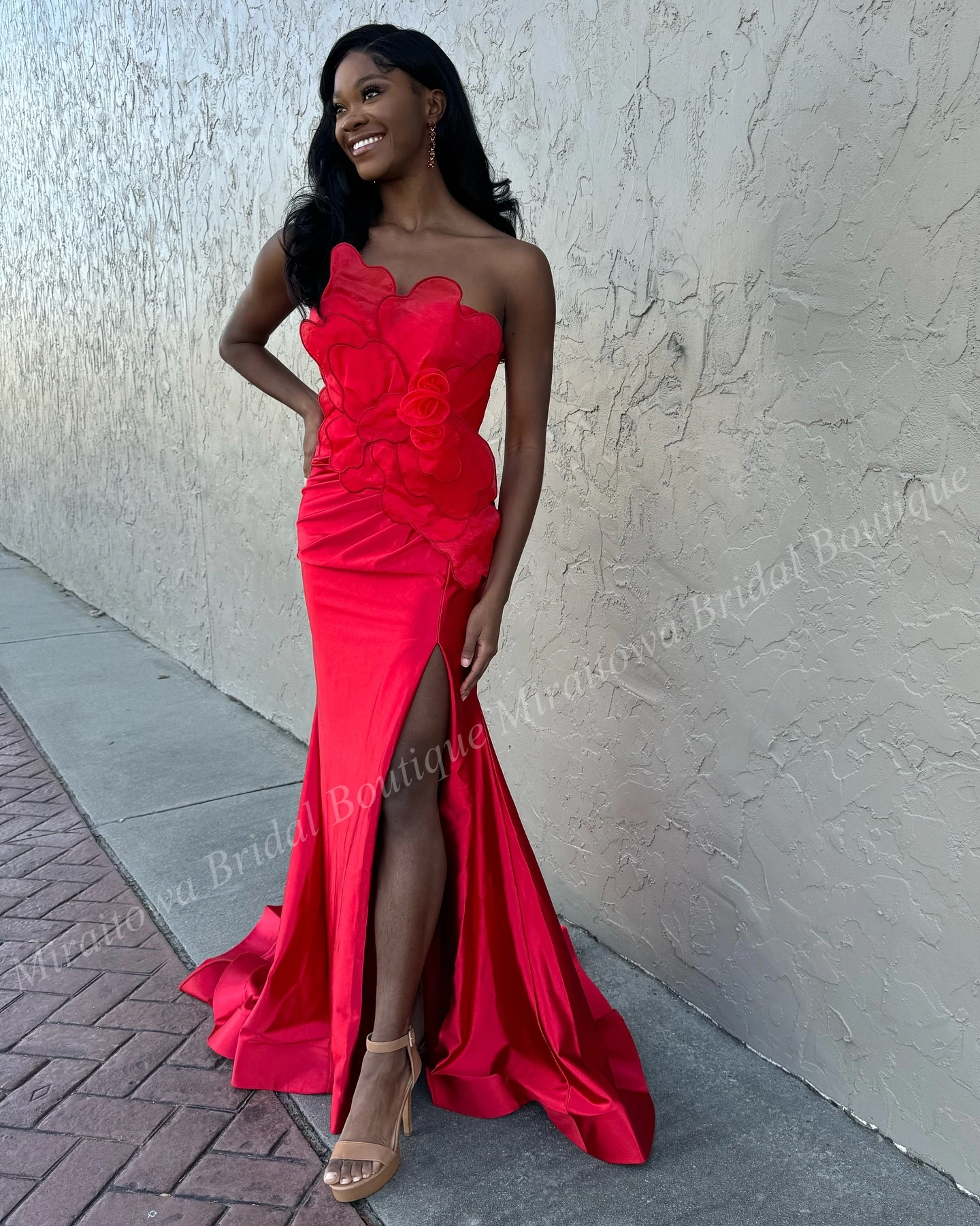 Sexy Sleek Prom Dress 3D Flower Mermaid Long Winter Formal Evening Party Gown Special Occasion Pageant Gala Oscar Slit