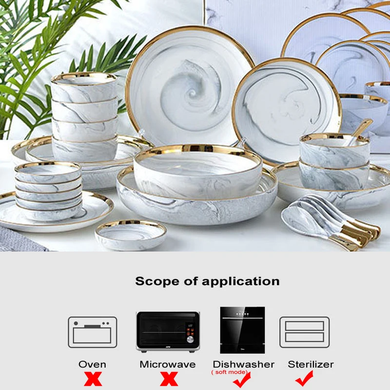 6 People eat marble ceramic dinner dishes and plates sets dinnerware sets tableware посуда набор посуды на 6 персон посуда