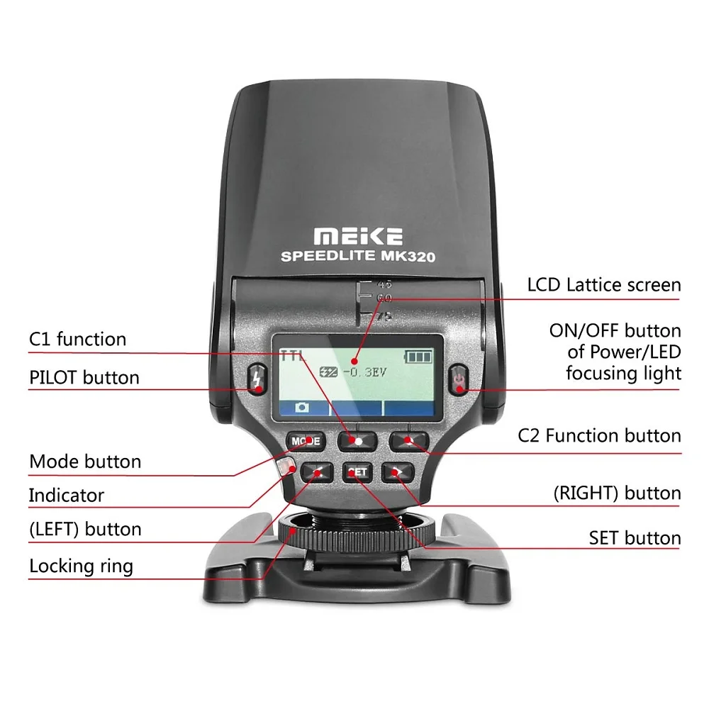 Meike MK-320 TTL Flash Speedlite GN 32 for Panasonic Lumix DMC GF7 GM5 GH4 GM1 GX7 G6 GF6 GH3 G5 GF5 GX1 GF3 G3 G9 LX100 GX8