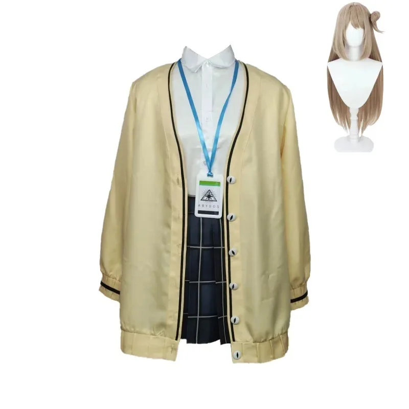 Juego de Anime Izayoi Noomi, disfraz de Cosplay, peluca, abrigo amarillo, uniforme JK, falda a cuadros, traje de fiesta de Carnaval Kawaii para mujer