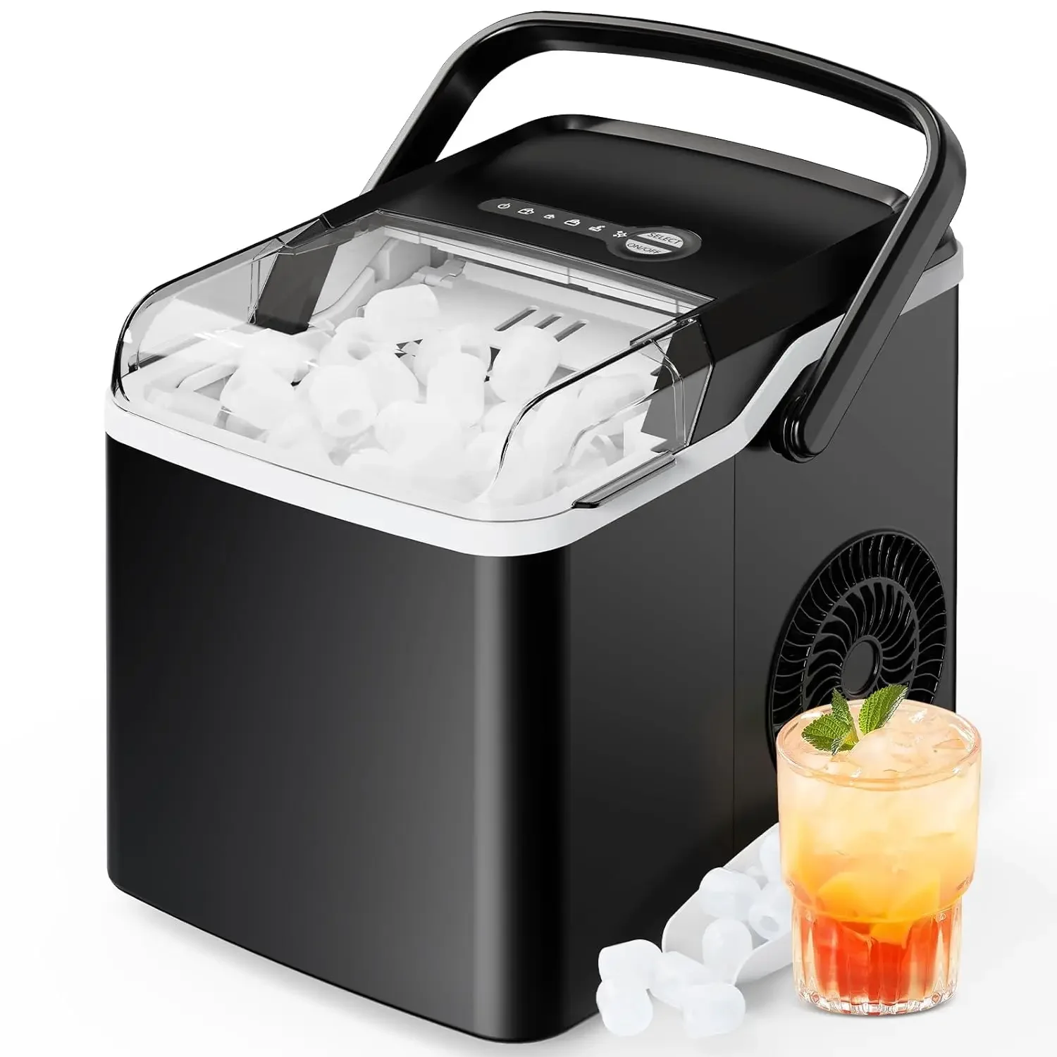 Eficiente Countertop Ice Maker, produzindo 9 cubos perfeitos em apenas 6 minutos, gerando 26 libras de gelo em 24 horas, auto-limpeza I