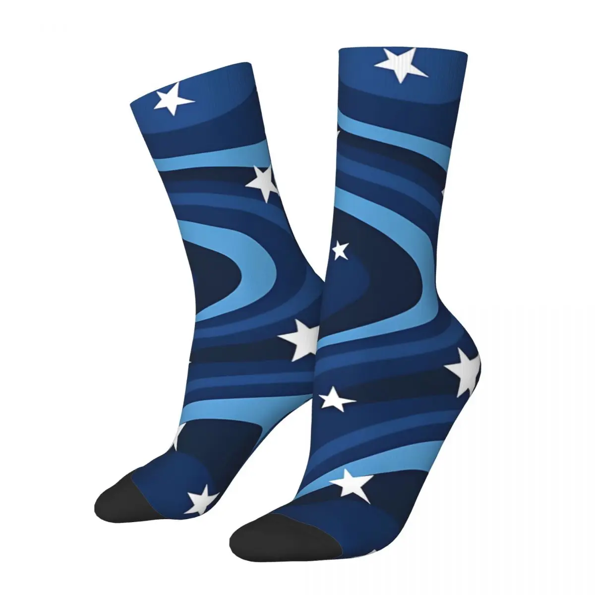 Blue Sky Stars Swirl Pattern Men's Socks Retro Harajuku Street Style Novelty Seamless Crew Sock